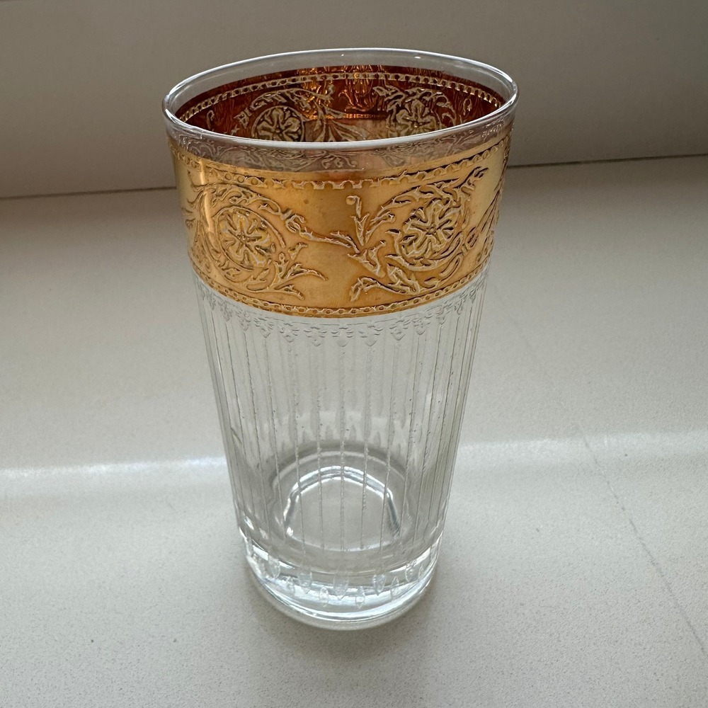 CULVER TYROL 22K GOLD Embossed MCM Luxe Cocktail Hour Highball Glass